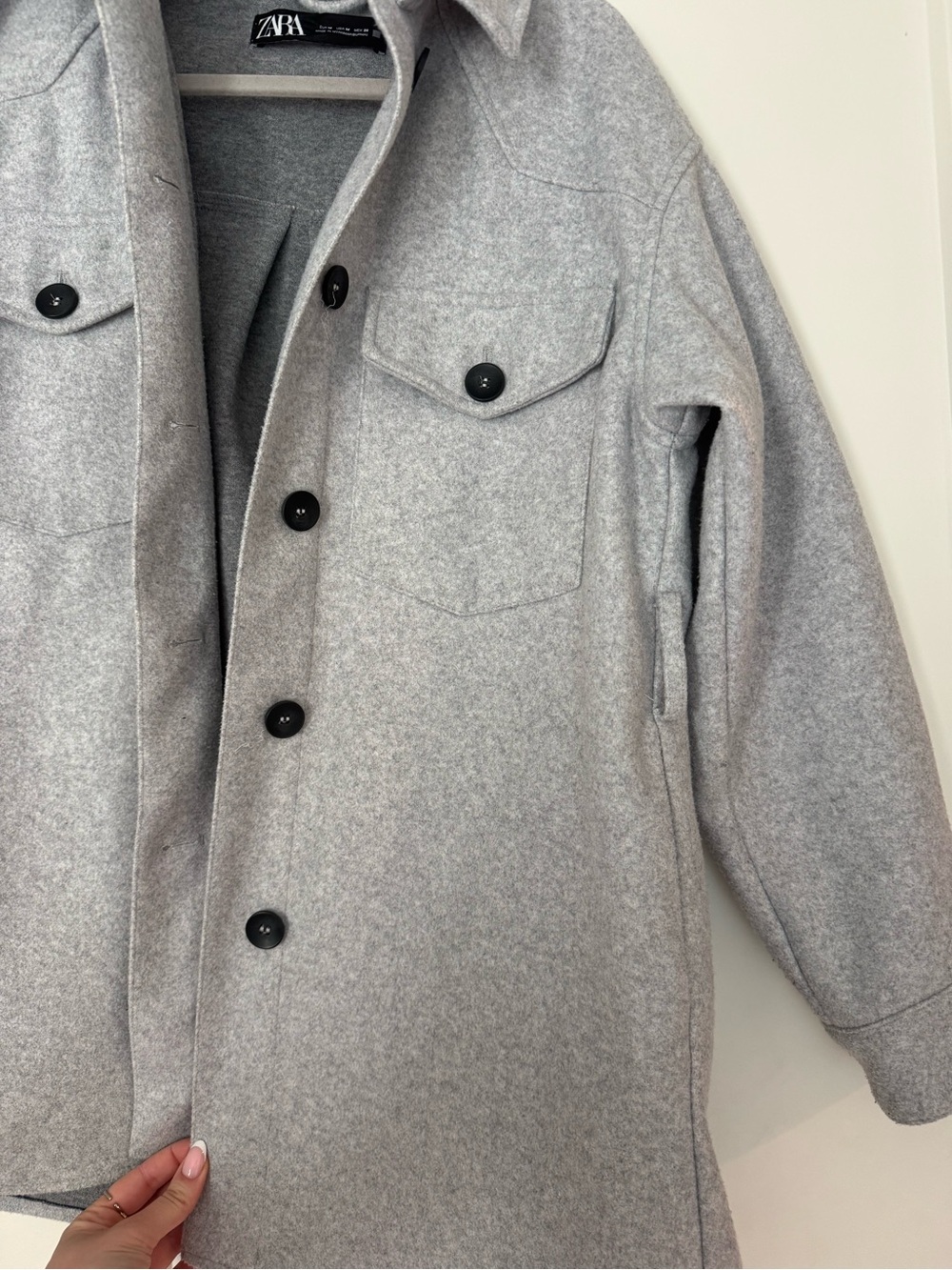 ZARA Light Gray Button-Front Wool Shacket - Picture 2 of 3